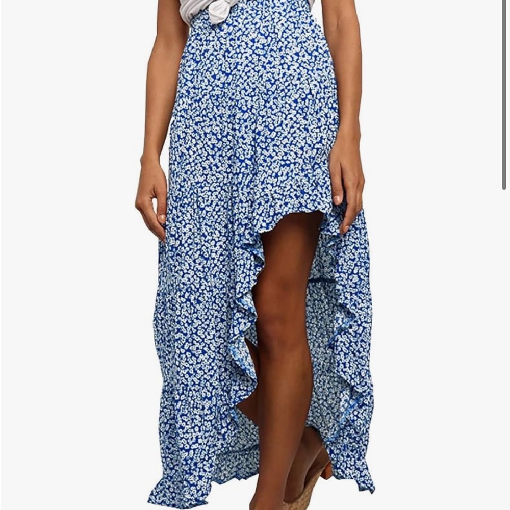 Floral Blue High-Low Skirt